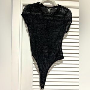 Black shimmer mesh fishnets bodysuit